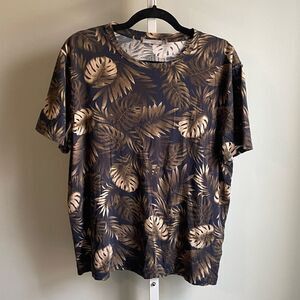 Vince Brown Palm Leaf Casual Short Sleeve Tee